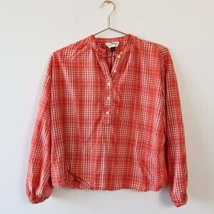 Target Universal Thread Women's Orange & White Plaid Long Sleeve Popover Top XS